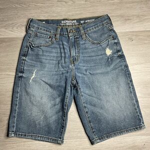 Signature Levi Strauss Jean Shorts Mens 28 Blue Denim Five Pockets‎ Distressed
